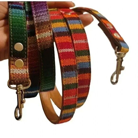 Colorful Handmade Leather Dog Leash Small Breed Set Of Two 46 In - Picture 1 of 10